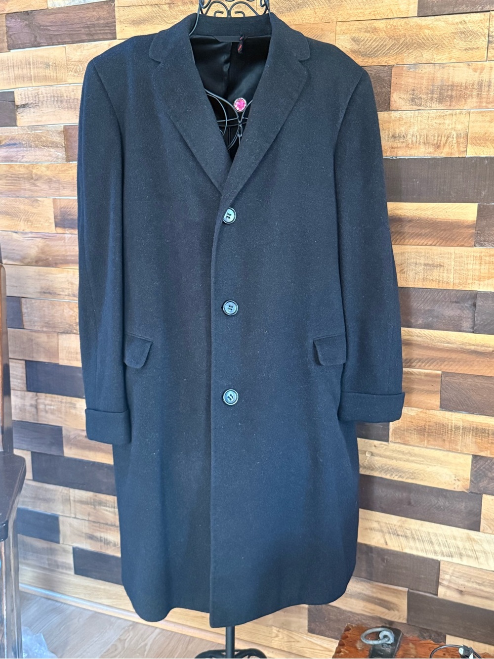 Vintage Mens 💯 Pure Cashmere Black Overcoat Top Coat The Hub made in Austria XL